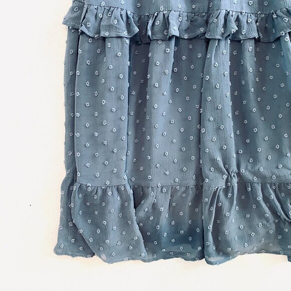 Monteau blue dotted Swiss sleeveless dress Womens Medium ruffle feminine - Picture 5 of 10